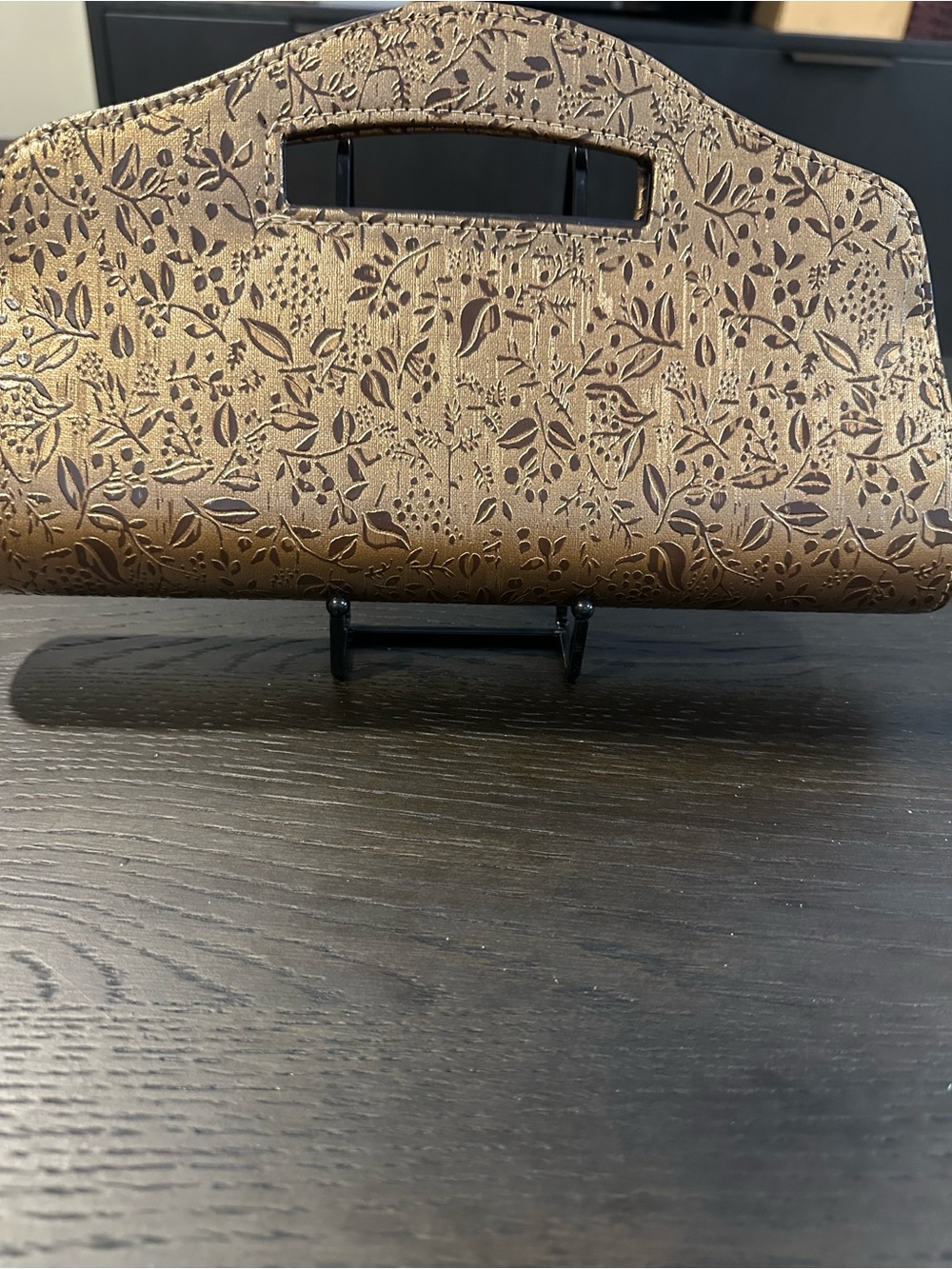 Embossed Floral Bronze Wristlet Clutch